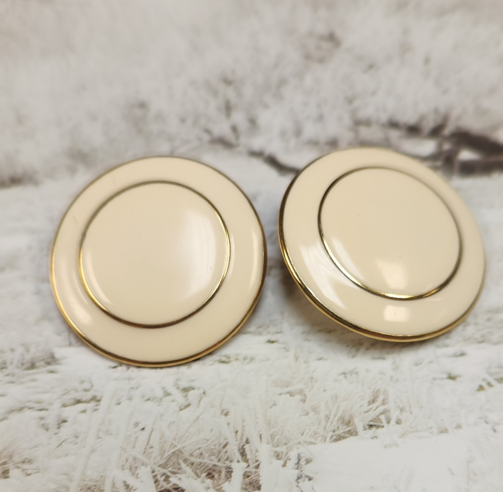 Cream and Gold Enamel Earrings